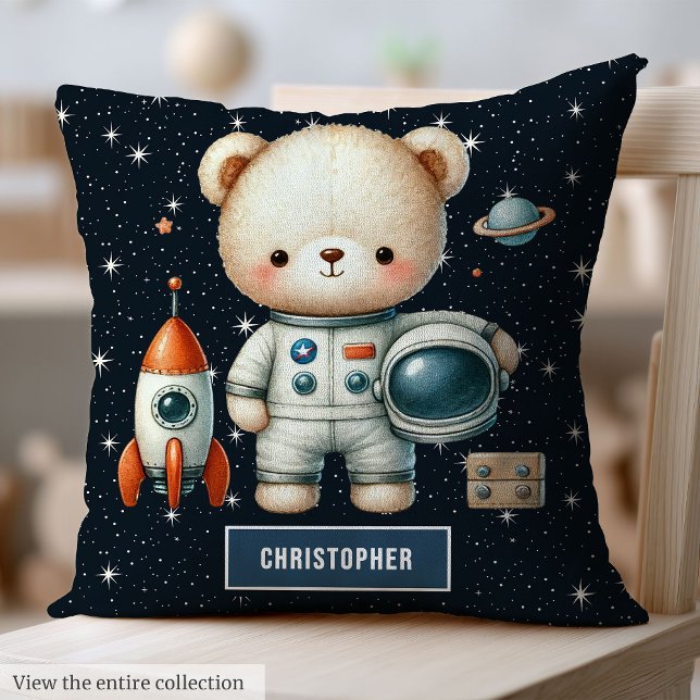 Utrymmesfyllning för pojke med Nallen Anpassat nam Kudde (Baby Boy Space Pillow with Custom Name Teddy Bear)