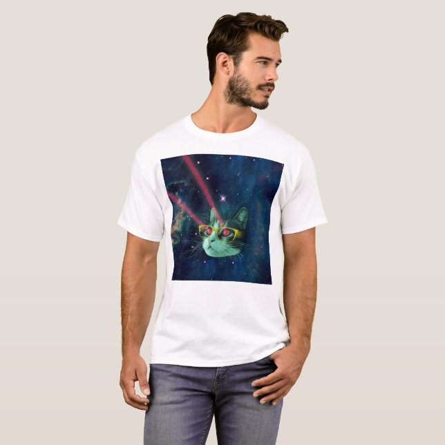 Utrymmeskatt med gula glasögon t shirt (Hel framsida)