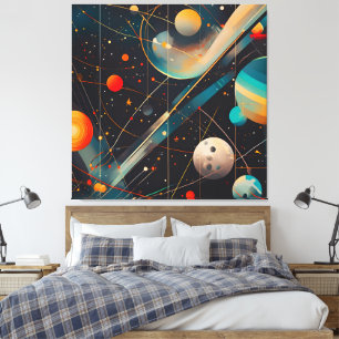 Utrymmesplaneter och -Orbit - Retro-Futuristiska Canvastryck