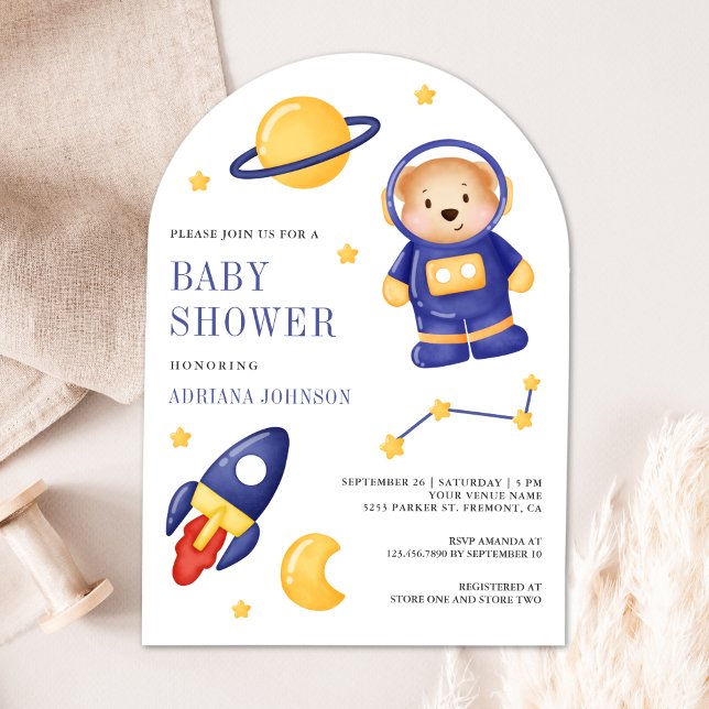 Utrymmesprogram för Astronaut Arch Baby Shower Nal Inbjudningar (Skapare uppladdad)