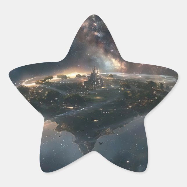 Utrymmesstaden i universum stjärnformat klistermärke (Framsida)