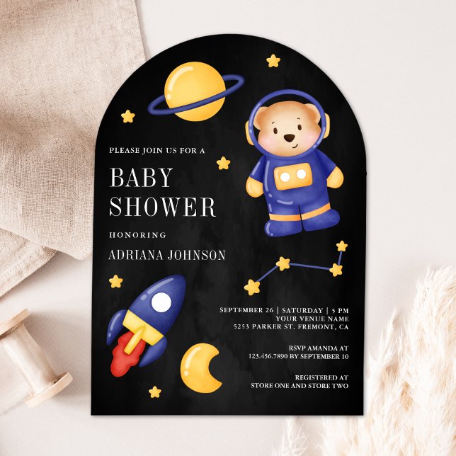 Utrymmesstödraster för svart astronaut-Nalle Inbjudningar (Skapare uppladdad)