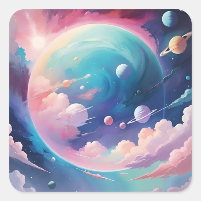 Utrymmestemat abstrakt konst fyrkantigt klistermärke (Framsida)