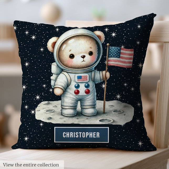 Utrymmestemat Nallen Linjera Personligen Baby Kudde (Space Theme Teddy Bear Pillow Personalized Baby Boy)