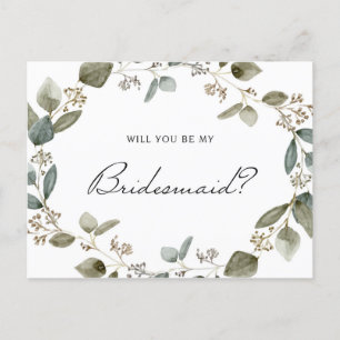 Utsäde Eucalyptus andedräkt blir min bridesmaid Inbjudan Vykort