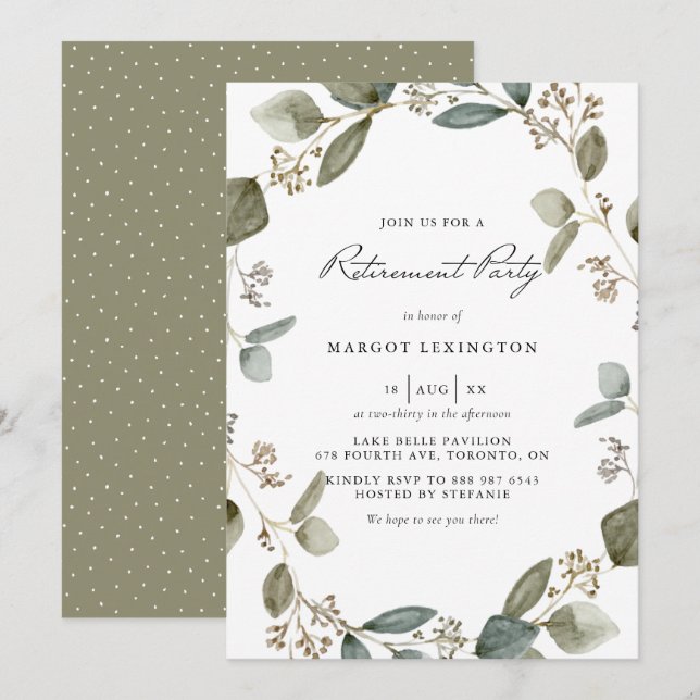 Utsäde Eucalyptus Utandning Pension Party Inbjudningar (Fram/baksida)