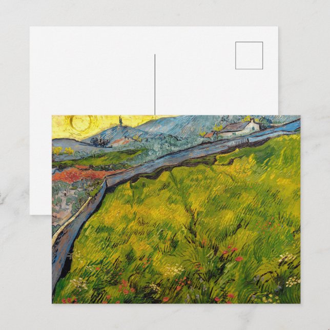 Utsäde Fält i Sunrise av Vincent van Gogh Vykort (Fram/baksida)