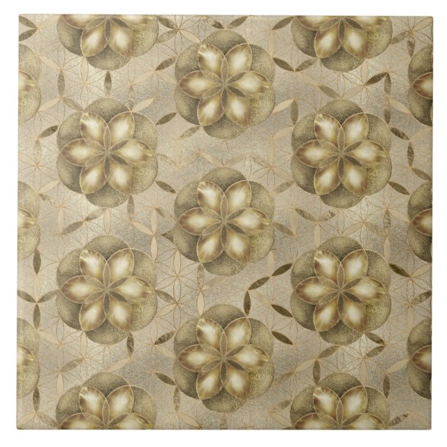 Utsäde i Flower of Life Mönster Golds Kakelplatta (Framsidan)