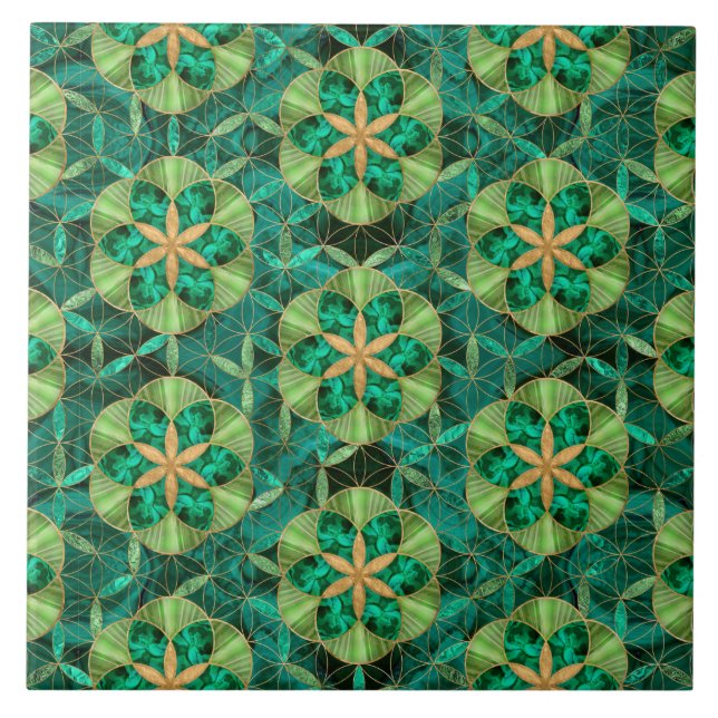 Utsäde i Flower of Life Mönster Malachite Kakelplatta (Framsidan)