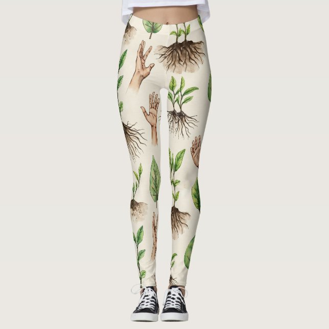 Utsäde Strong Roots Hand Seamless Mönster Leggings (Framsida)