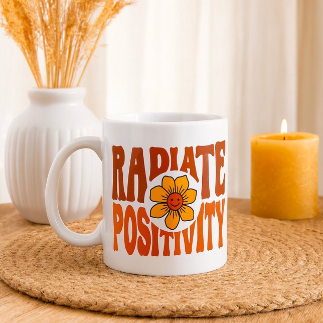 Utsända Positivitet Retro Blomma Smiley Kaffemugg (Skapare uppladdad)