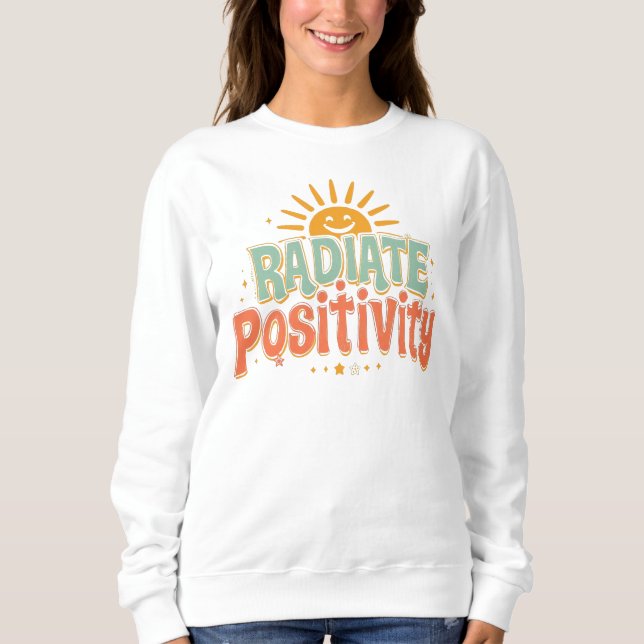 "Utsända Positivitet" Retro Solskens Citat T Shirt (Framsida)