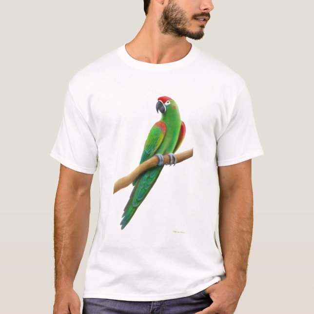 Utsatt för fara röd beklädd MacawpapegojaT-tröja T-shirt (Framsida)