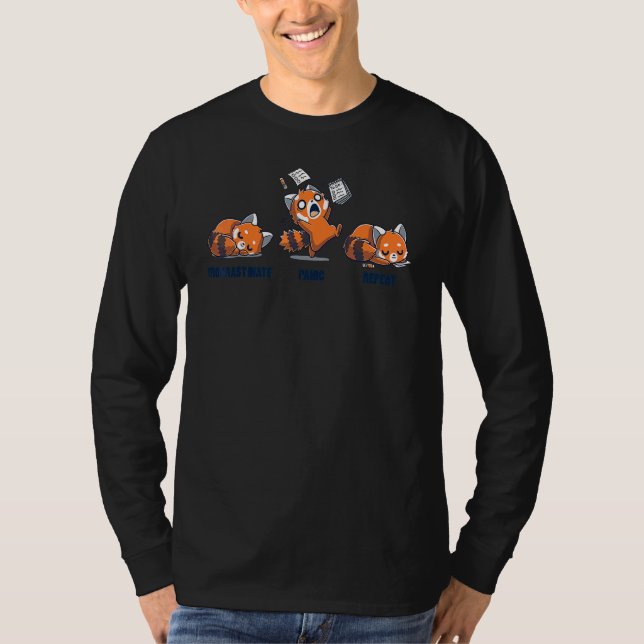 Utsätt Panik Upprepa Dagligen Bekymrad Röd Pan T Shirt (Framsida)
