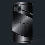 Utseende av svart metalldesign, borstat aluminium<br><div class="desc">Shiny svart metallisk borstad aluminiumyta. Anpassningsbar och valfritt monogram. Coolans maskulin utformning. Finns på andra produkter</div>