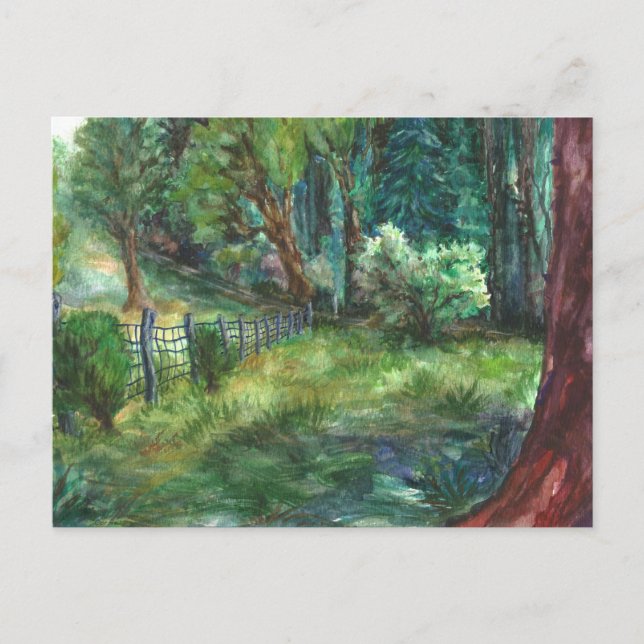 "Utsikt från stugan." Vykort (Framsida)