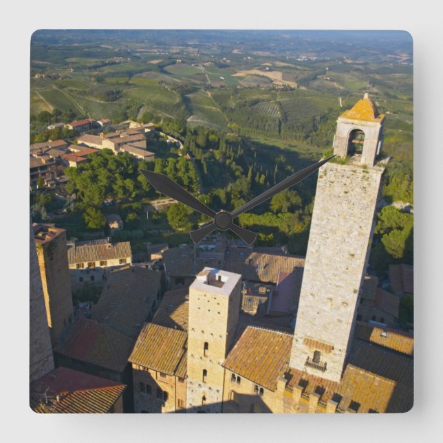 Utsikt från torn, San Gimignano, Siena, Toscana Fyrkantig Klocka (Framsida)