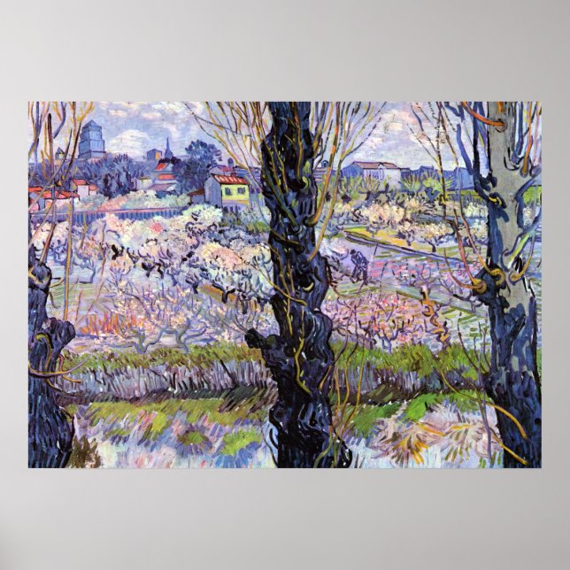 Utsikt över Arles, blommande fruktträdgård Poster (Framsidan)