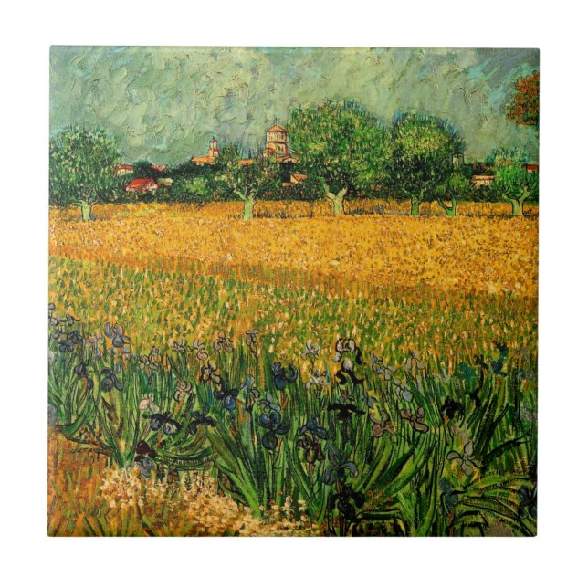 Utsikt över Arles med irisar av Vincent van Gogh Kakelplatta (Framsidan)