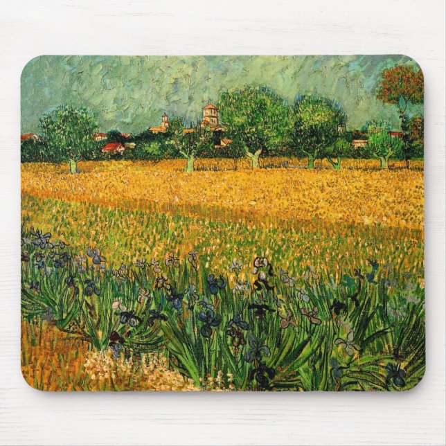 Utsikt över Arles med irisar av Vincent van Gogh Musmatta (Framsidan)