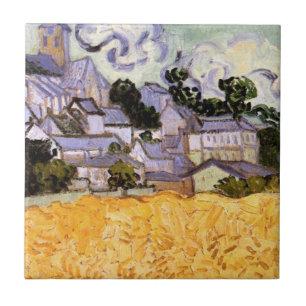 Utsikt över Auvers med kyrka av Vincent van Gogh Kakelplatta