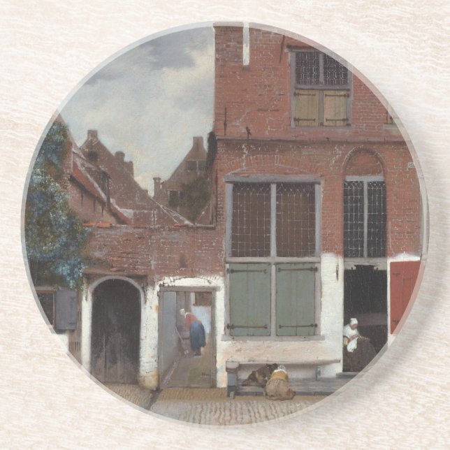 Utsikt över hus i Delft Den lilla gatan Underlägg Sandsten (Framsidan)