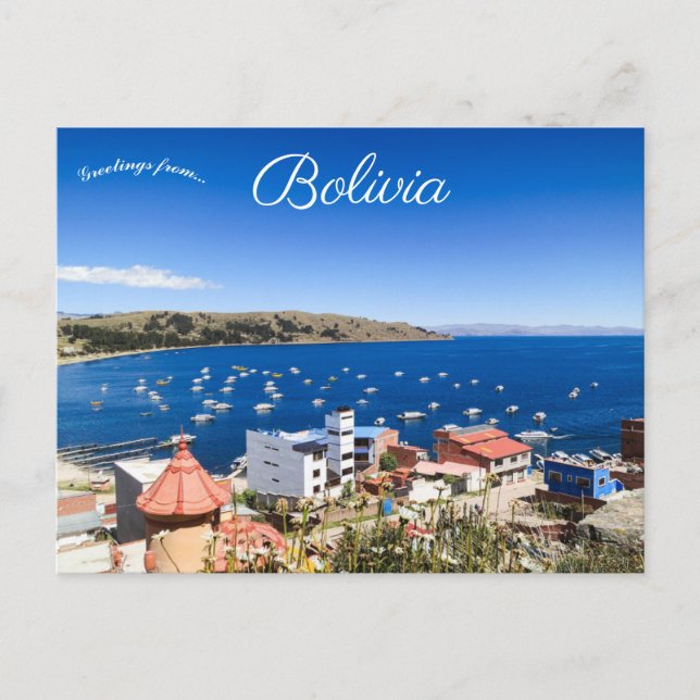 Utsikt över Lake Titicaca Copacabana Bolivia Vykor Vykort (Framsida)