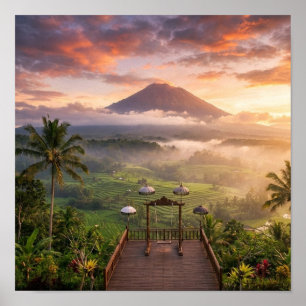 Utsikt över Mount Agung Lahangan Sweet Balinesisk  Poster