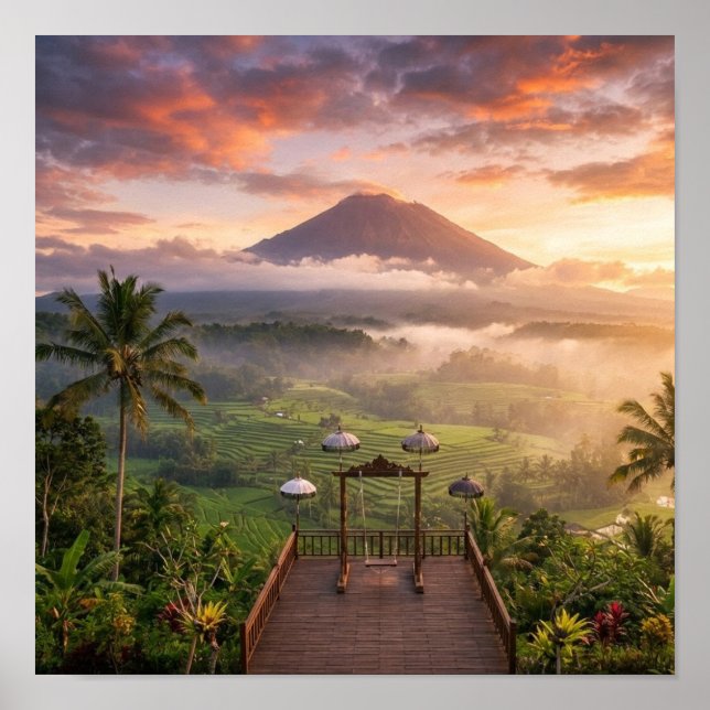 Utsikt över Mount Agung Lahangan Sweet Balinesisk  Poster (Framsidan)