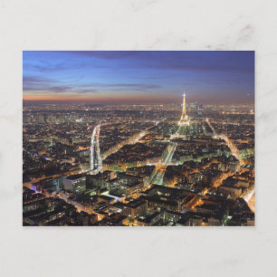 Utsikt över Paris på natten vykort