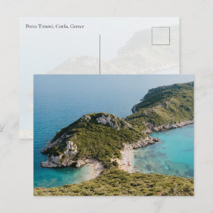 Utsikt över Porto Timoni-stranden, ön Korfu Vykort
