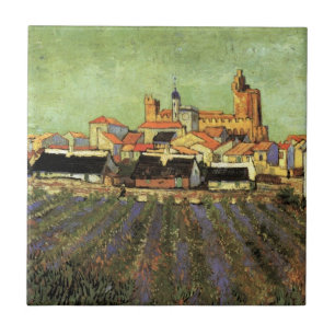 Utsikt över Saintes Maries av Vincent van Gogh Kakelplatta