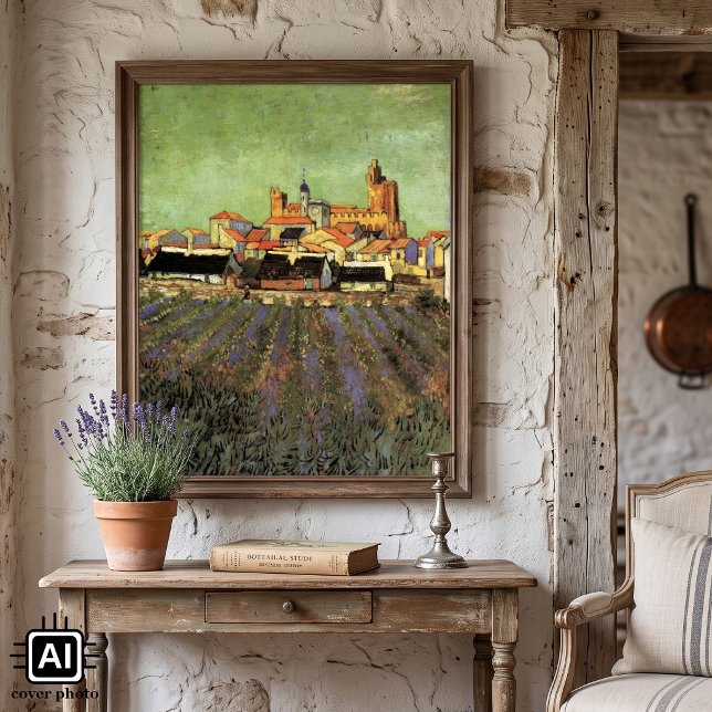 Utsikt över Saintes Maries av Vincent van Gogh Poster (View of Saintes-Maries by Vincent van Gogh is a vintage fine art post impressionism painting.)