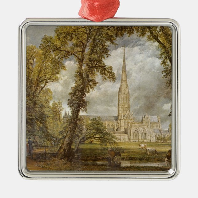 Utsikt över Salisbury Cathedral (av John Constable Julgransprydnad Metall (Framsidan)