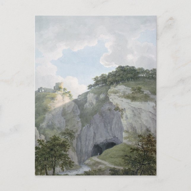 Utsikt över slott och grotta vid Castelton Vykort (Framsida)