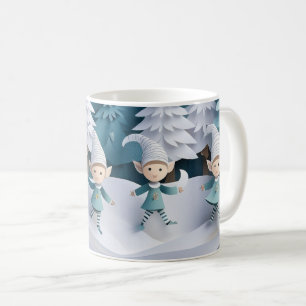 Utskjurna tomtar i snö jul  kaffemugg