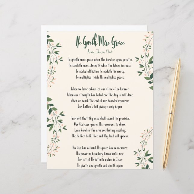Utskrift - Annie Johnson Flint 'Han giver mer nåd' (Fram/Back In Situ)