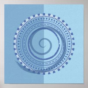 Utskrift av abstraktens blå geometriska Spiral-cir Poster