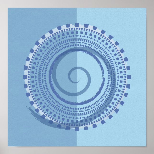 Utskrift av abstraktens blå geometriska Spiral-cir Poster (Framsidan)