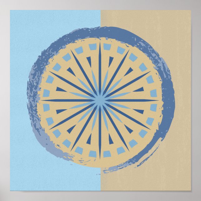 Utskrift av abstraktens blå och tona startcirkulär poster (Framsidan)