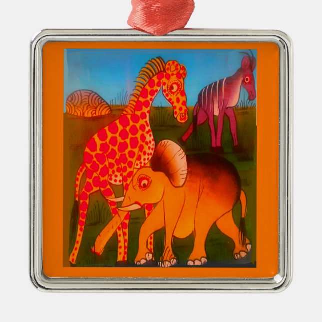 Utskrift av afrikansk konst julgransprydnad metall (Framsidan)