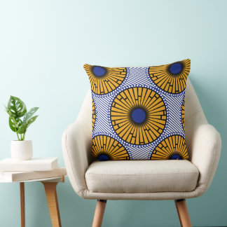 Utskrift av Afro Pop Blue och Guld Ankara Kudde