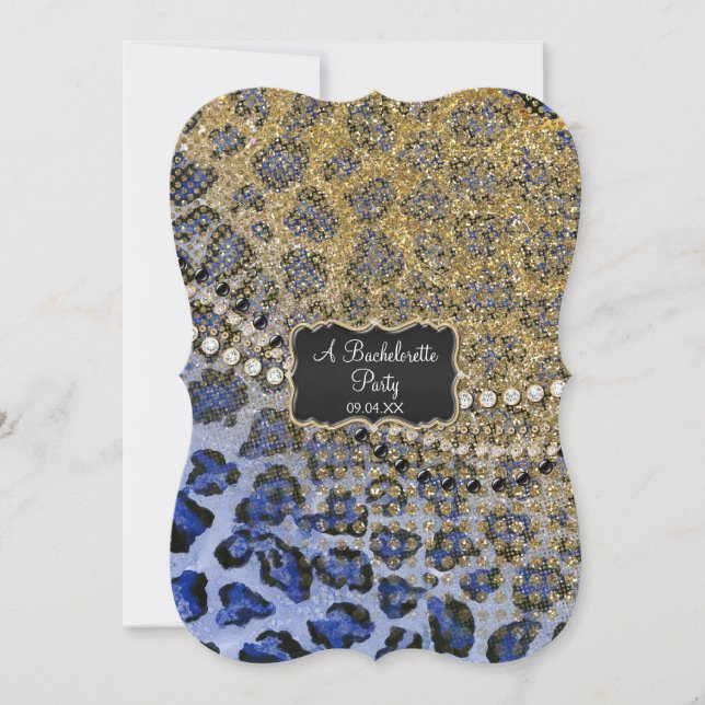 Utskrift av Bachelorette Party Blue Guld Leopard A Inbjudningar (Framsida)