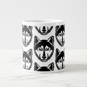 Utskrift av Black and White Husky Porträtt Lino Jumbo Mugg