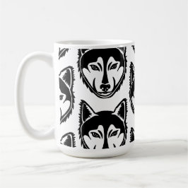 Utskrift av Black and White Husky Porträtt Lino Kaffemugg