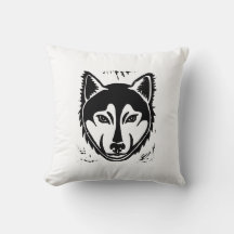 Utskrift av Black and White Husky Porträtt Lino