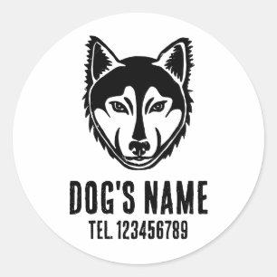Utskrift av Black and White Husky Porträtt Lino Runt Klistermärke