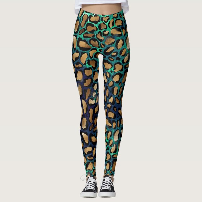 Utskrift av blått och skaldjur leggings (Framsida)