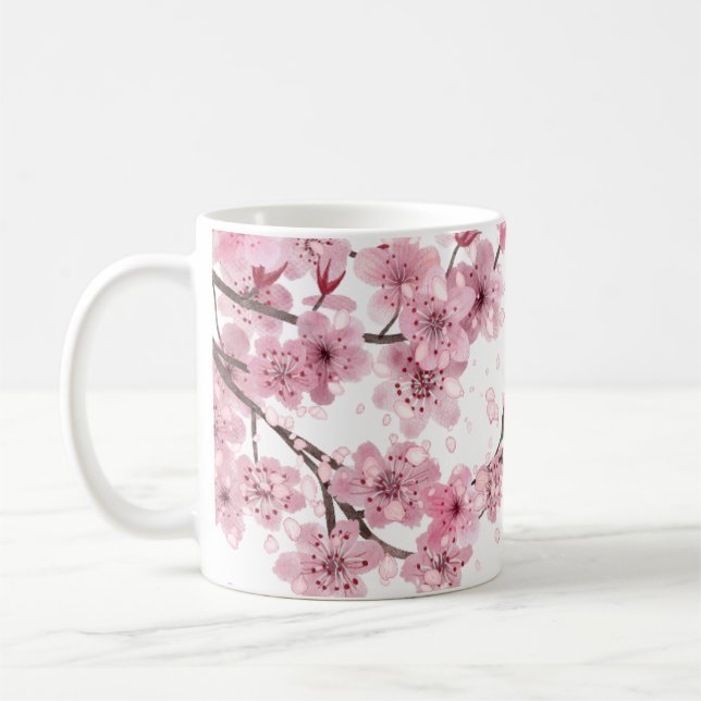 Utskrift av Blommarna Cherry med vackra handfärger Kaffemugg (Vänster)
