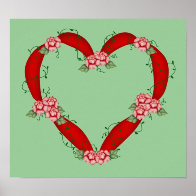Utskrift av blommat hjärta poster (Framsidan)